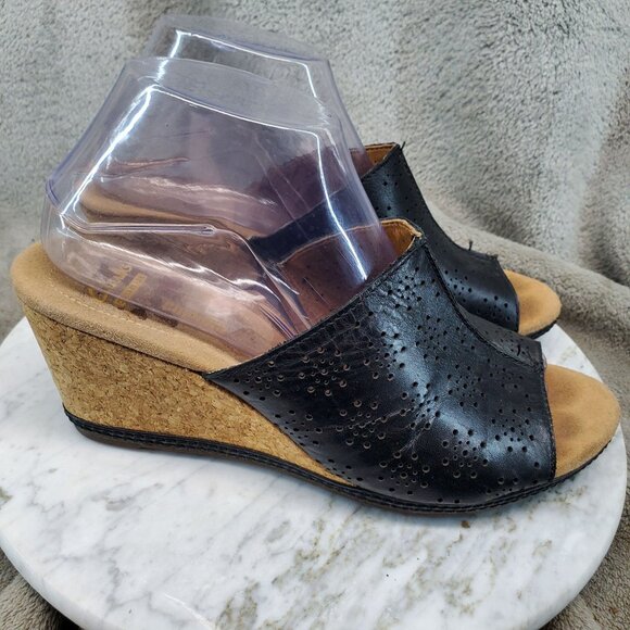 Clarks Shoes Womens Size 9 Black Leather Helio Corridor Wedge Sandals - Picture 6 of 10